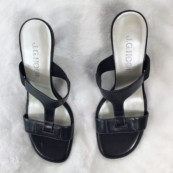 J.G. Hook Shoes Jghook Francine Black Leather Heeled Sandal 7